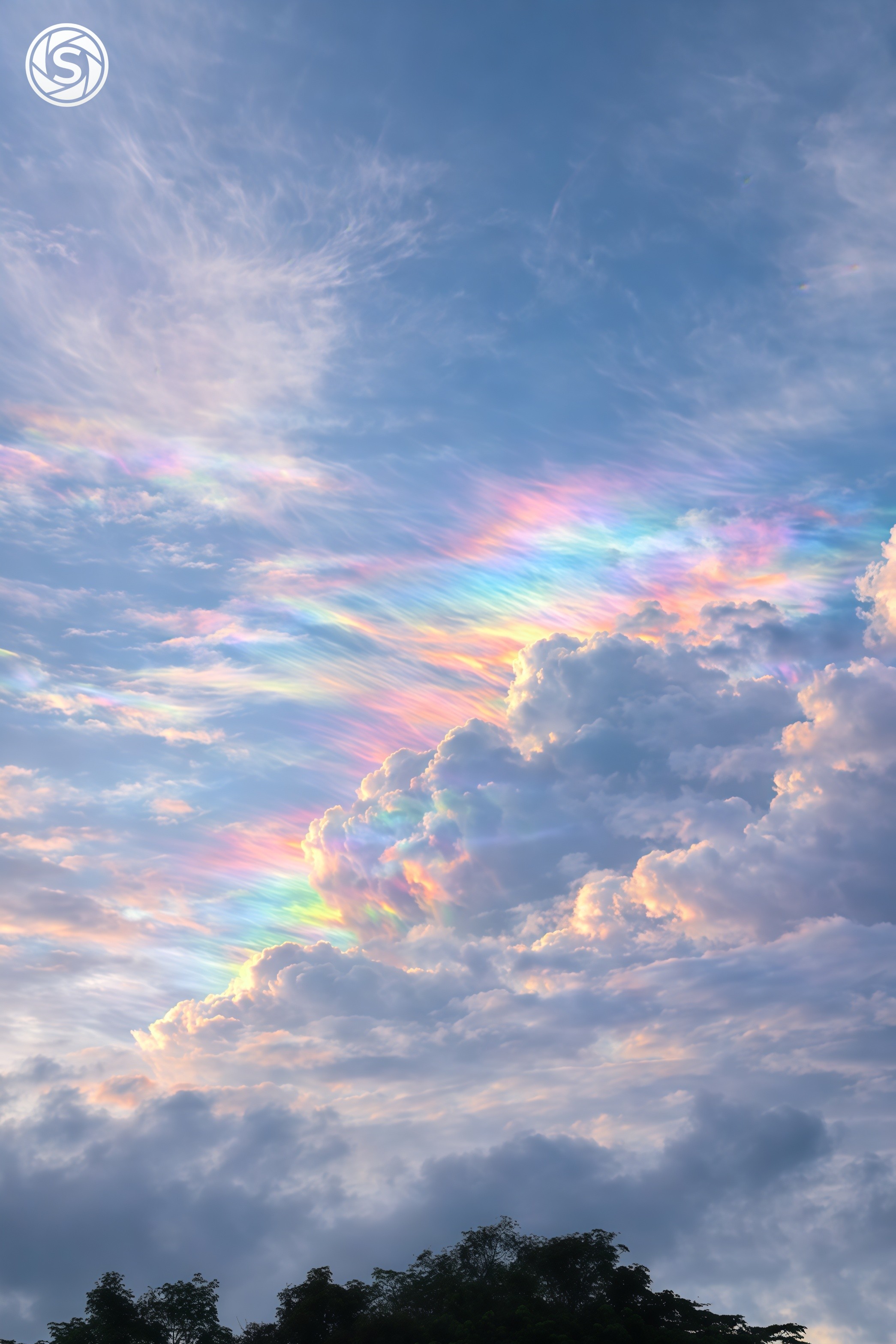 Stunning Iridescent Rainbow Clouds in Blue Sky